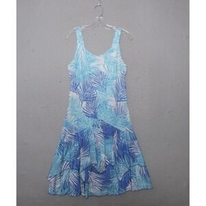 Tango Mango Small Blue Palm Print Tiered Hem Sleeveless Tropical Beachy Boho
